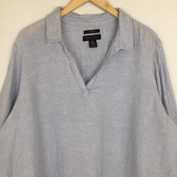 Tahari 100% Linen Tunic Top Light Blue Women’s Size 3X Lagenlook - Picture 2 of 10